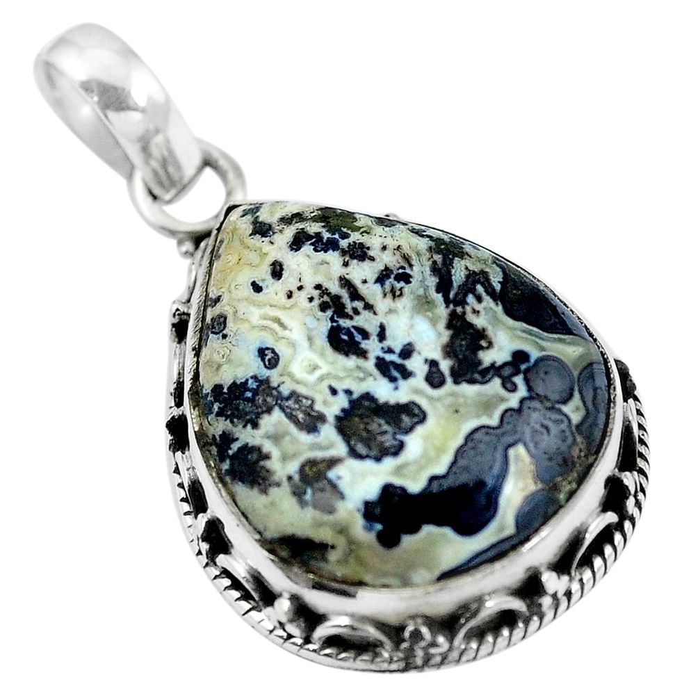 925 silver natural black feather medicine bow agate pear pendant m66972