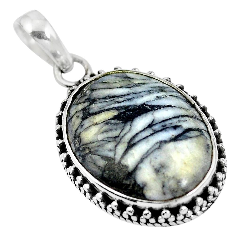 925 sterling silver natural black pinolith pendant jewelry m66984