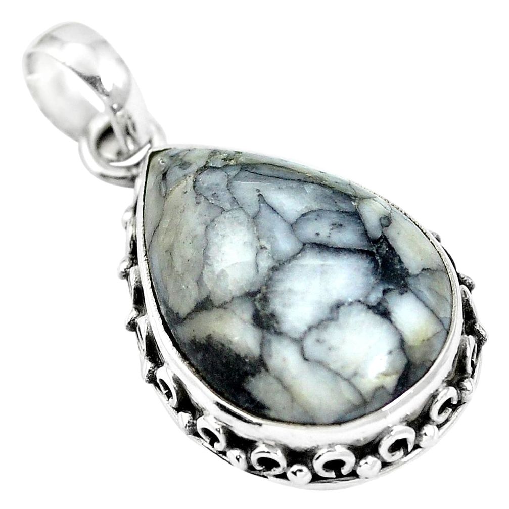 Natural black pinolith 925 sterling silver pendant jewelry m66988