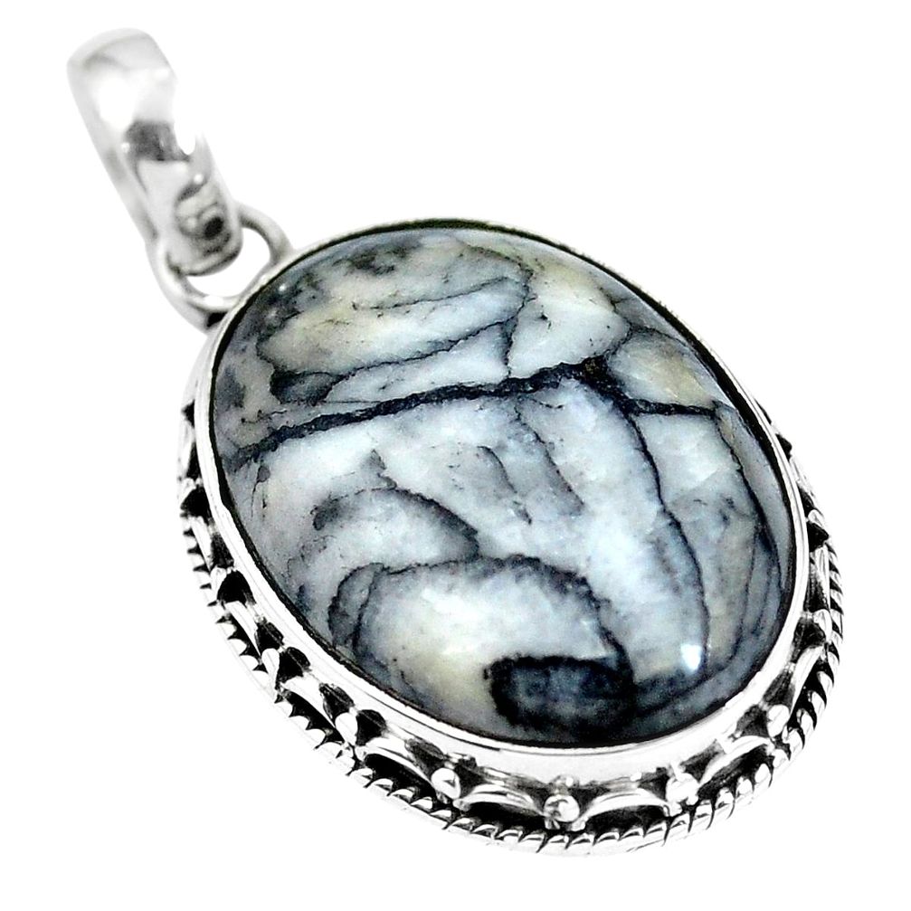Natural black pinolith 925 sterling silver pendant jewelry m66992