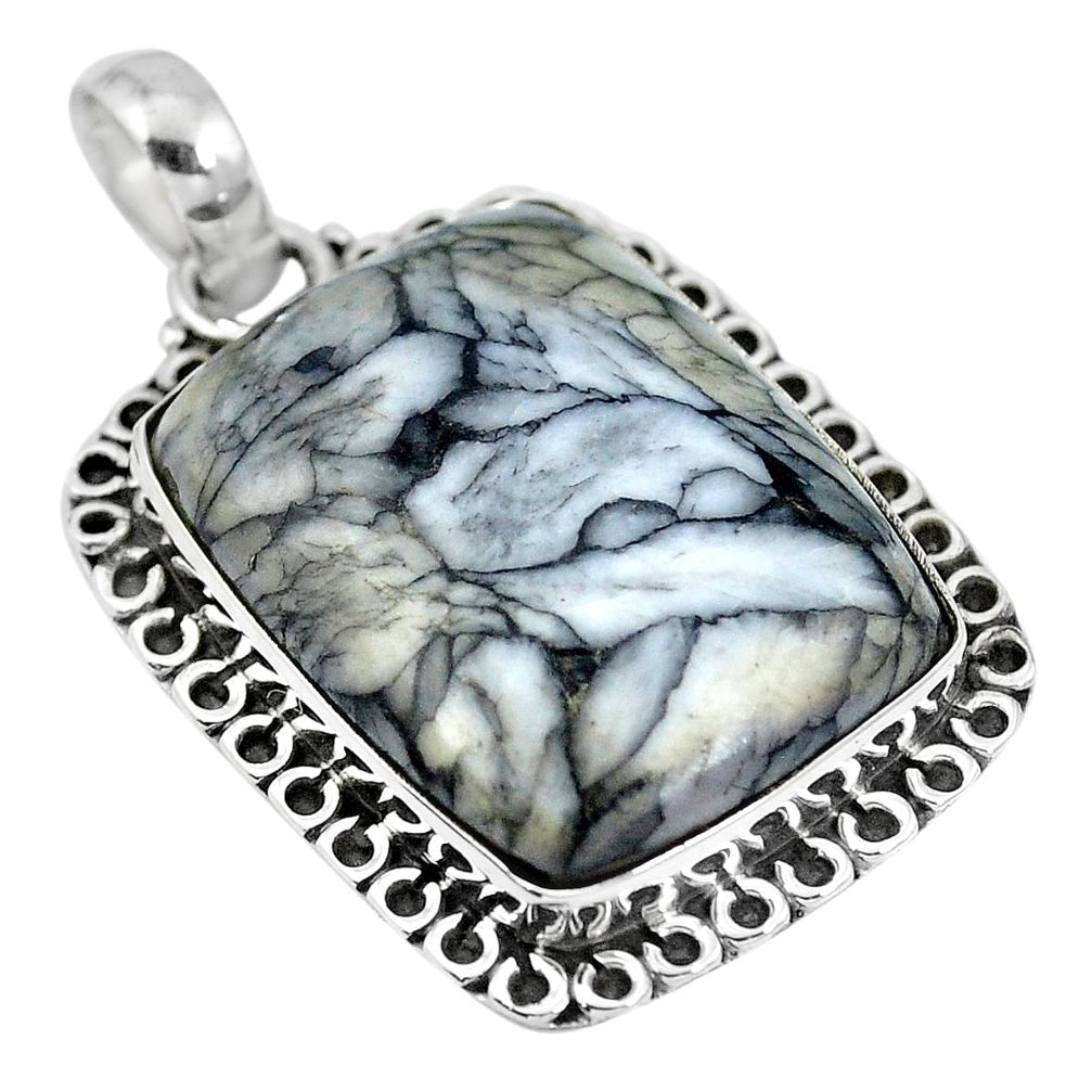 Natural black pinolith 925 sterling silver pendant jewelry m66993