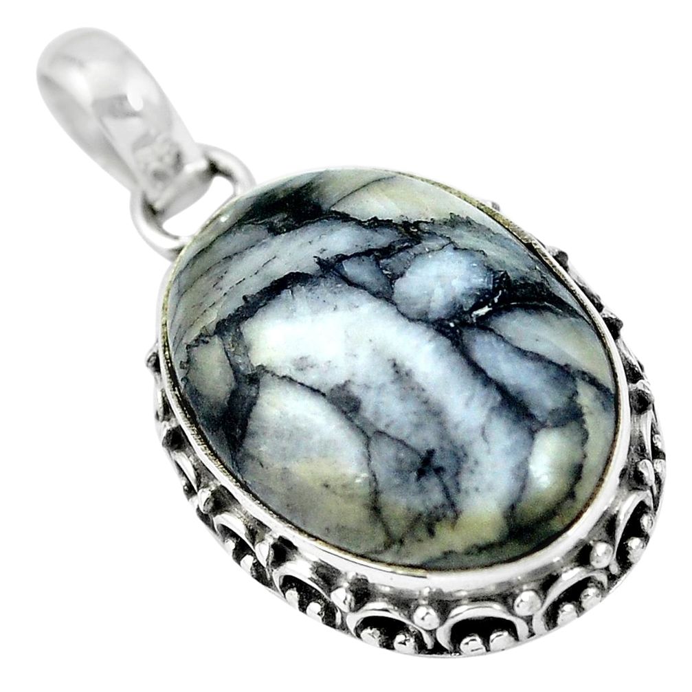 Natural black pinolith 925 sterling silver pendant jewelry m66999