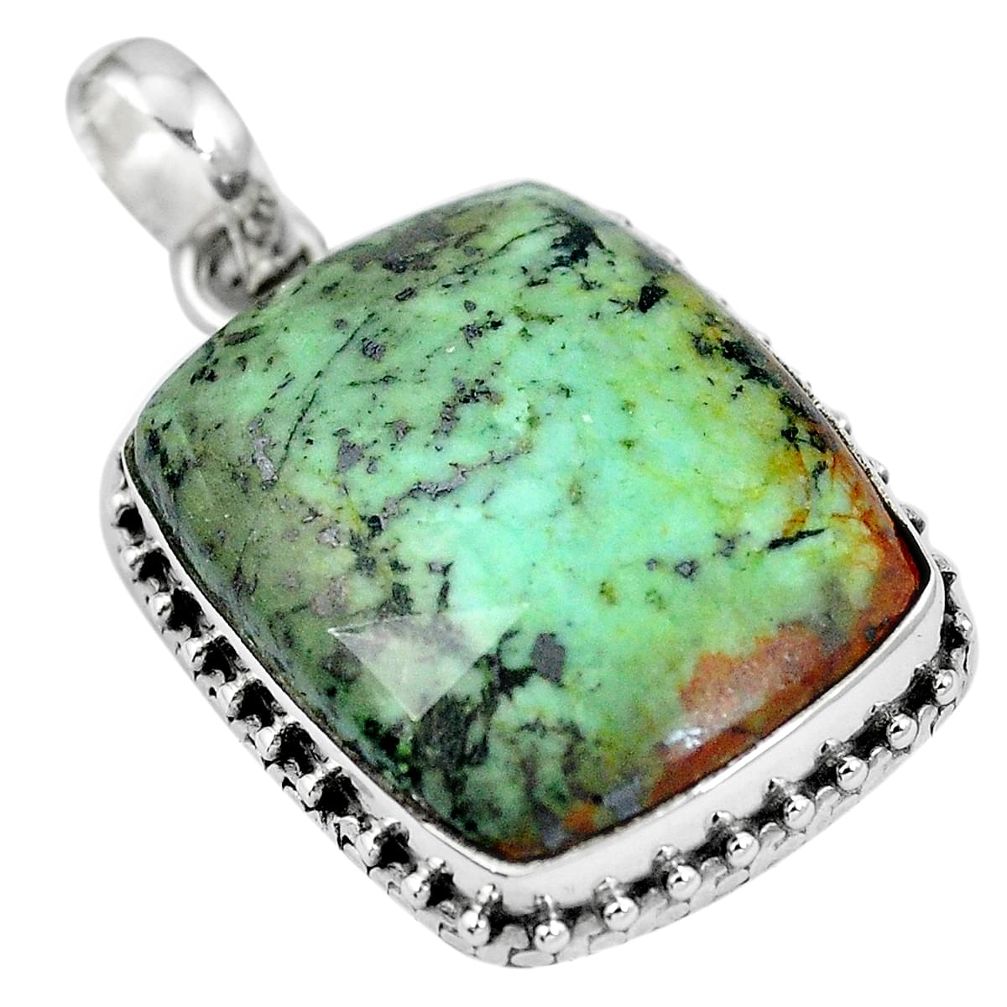 Natural green norwegian turquoise 925 sterling silver pendant m67023