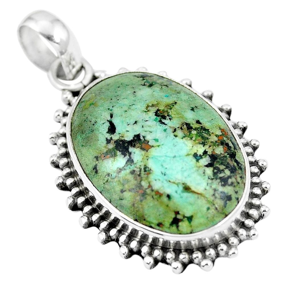 925 sterling silver natural green norwegian turquoise oval pendant m67024