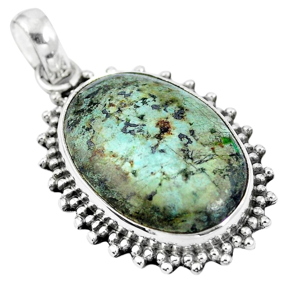 Natural green norwegian turquoise 925 sterling silver pendant m67025