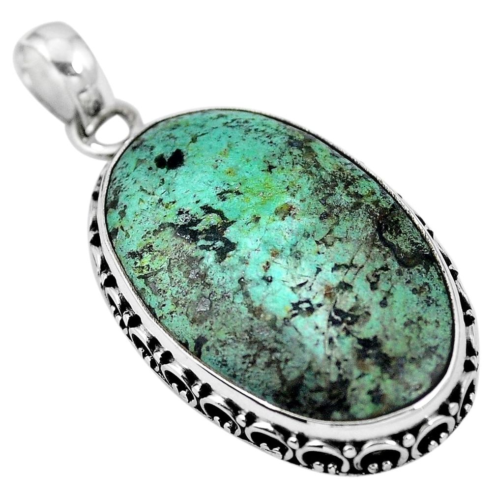 Natural green norwegian turquoise 925 sterling silver pendant m67029