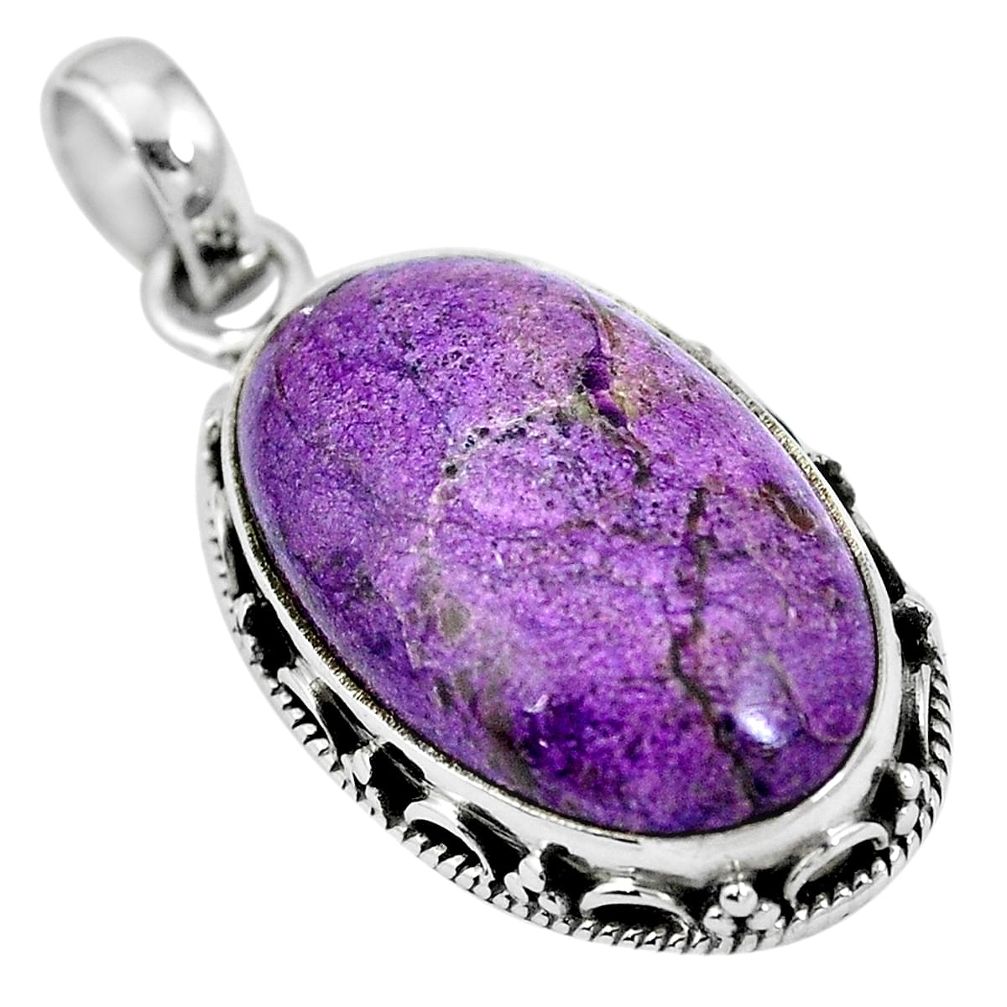 925 sterling silver natural purple purpurite oval pendant jewelry m67088