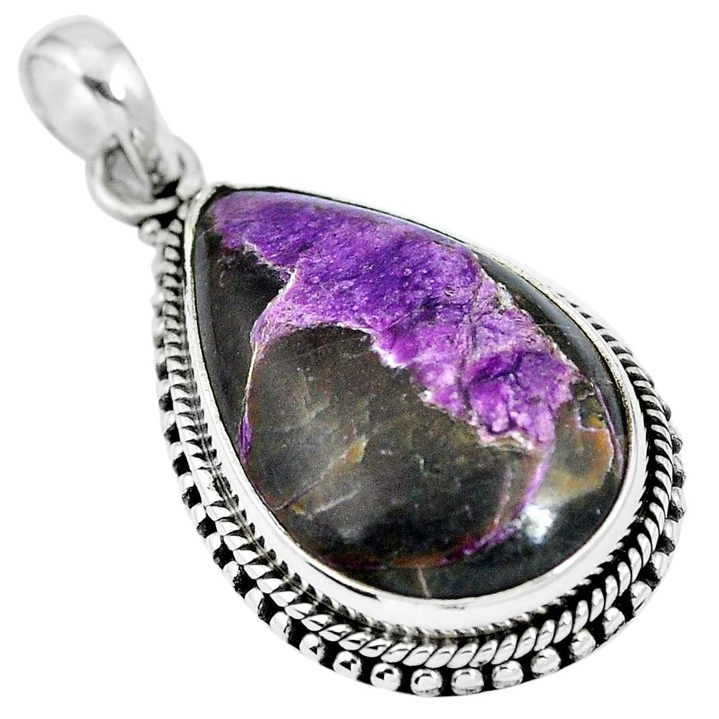 925 sterling silver natural purple purpurite pear shape pendant jewelry m67096