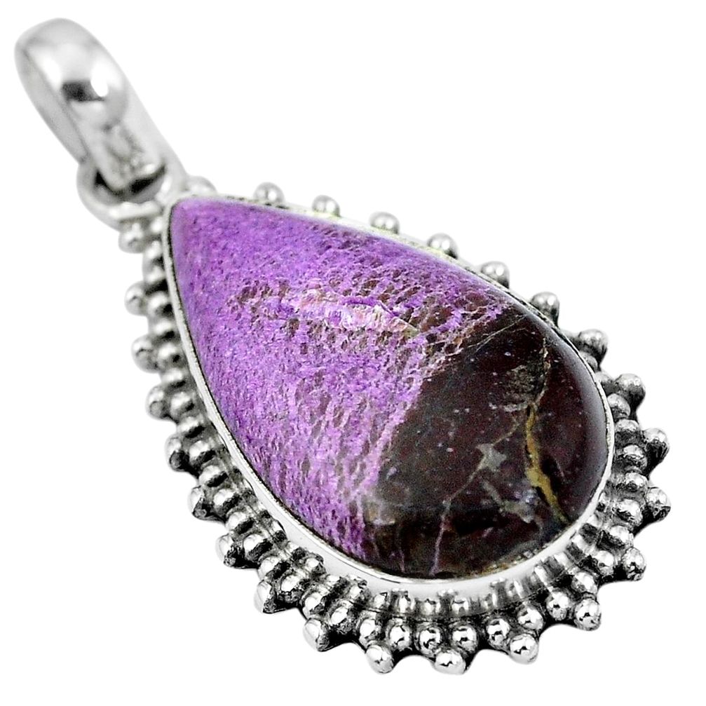 925 sterling silver natural purple purpurite pear pendant jewelry m67099