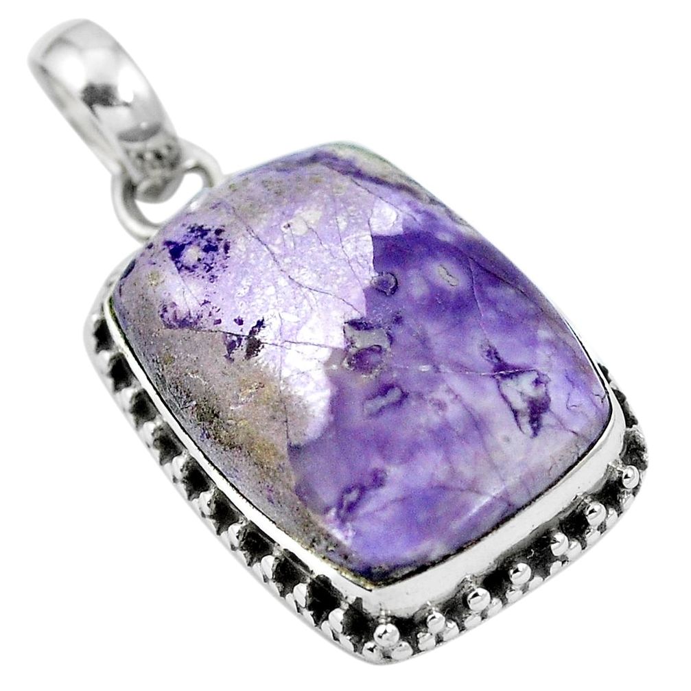 Natural purple tiffany stone octagan 925 sterling silver pendant jewelry m67115