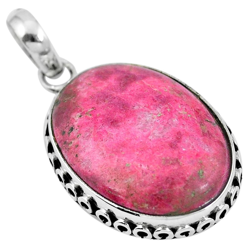 925 silver natural pink thulite (unionite, pink zoisite) oval pendant m67145