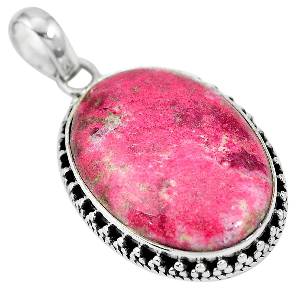 Natural pink thulite (unionite, pink zoisite) 925 silver pendant jewelry m67146