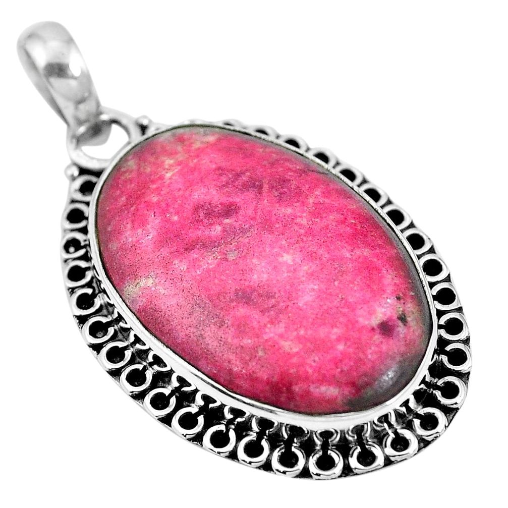 Natural pink thulite (unionite, pink zoisite) 925 silver pendant m67149