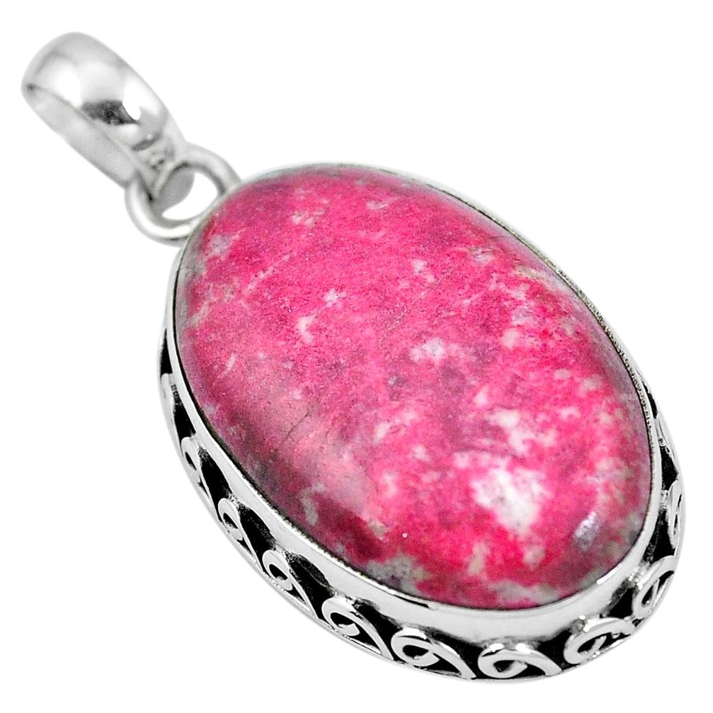 Natural pink thulite (unionite, pink zoisite) 925 silver pendant m67151