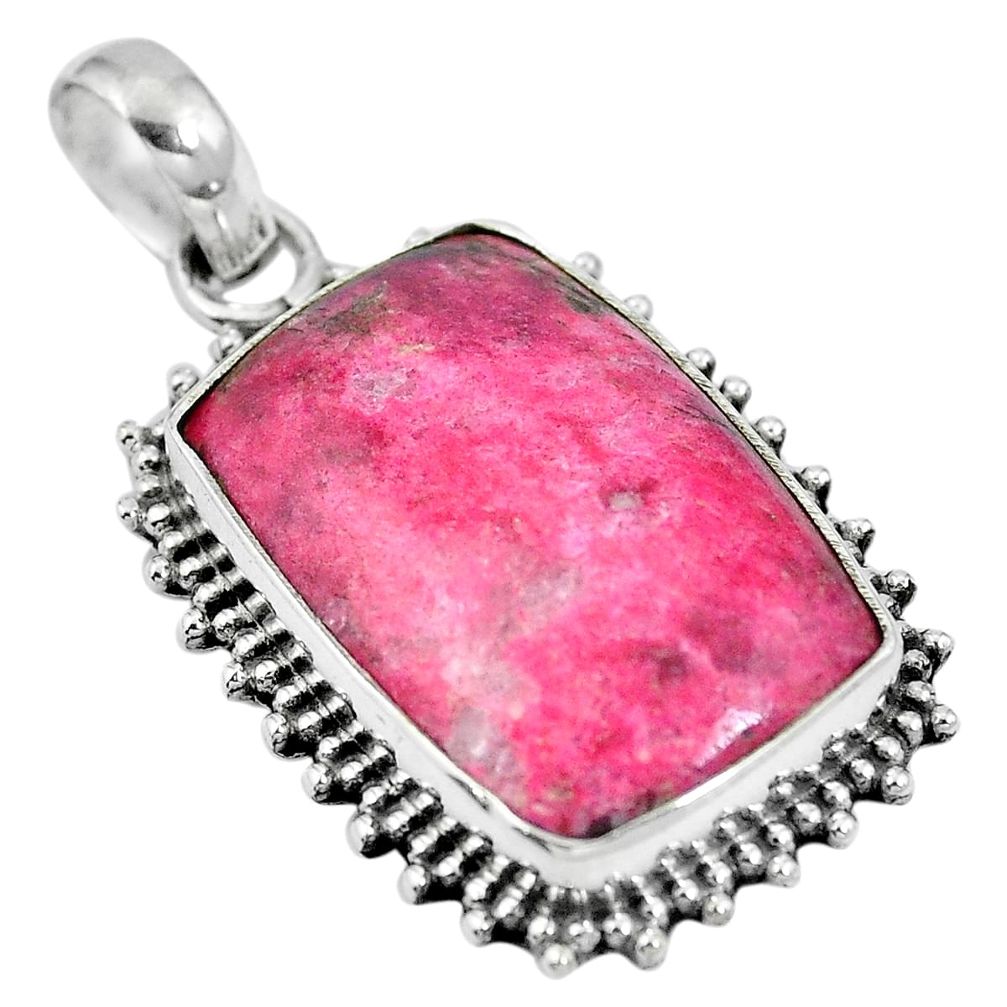 Natural pink thulite (unionite, pink zoisite) octagan 925 silver pendant m67153