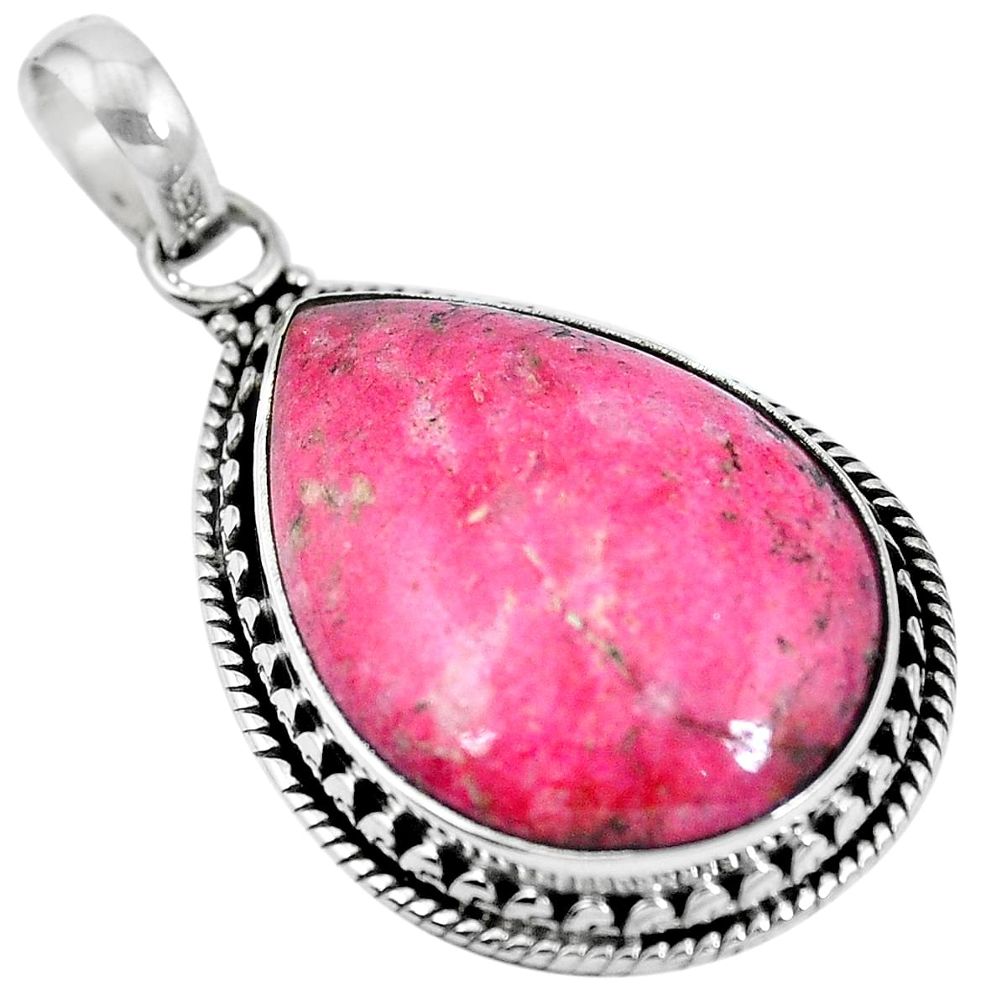 925 silver natural pink thulite (unionite, pink zoisite) pear pendant m67154