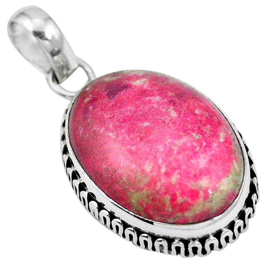 925 silver natural pink thulite (unionite, pink zoisite) oval pendant m67157