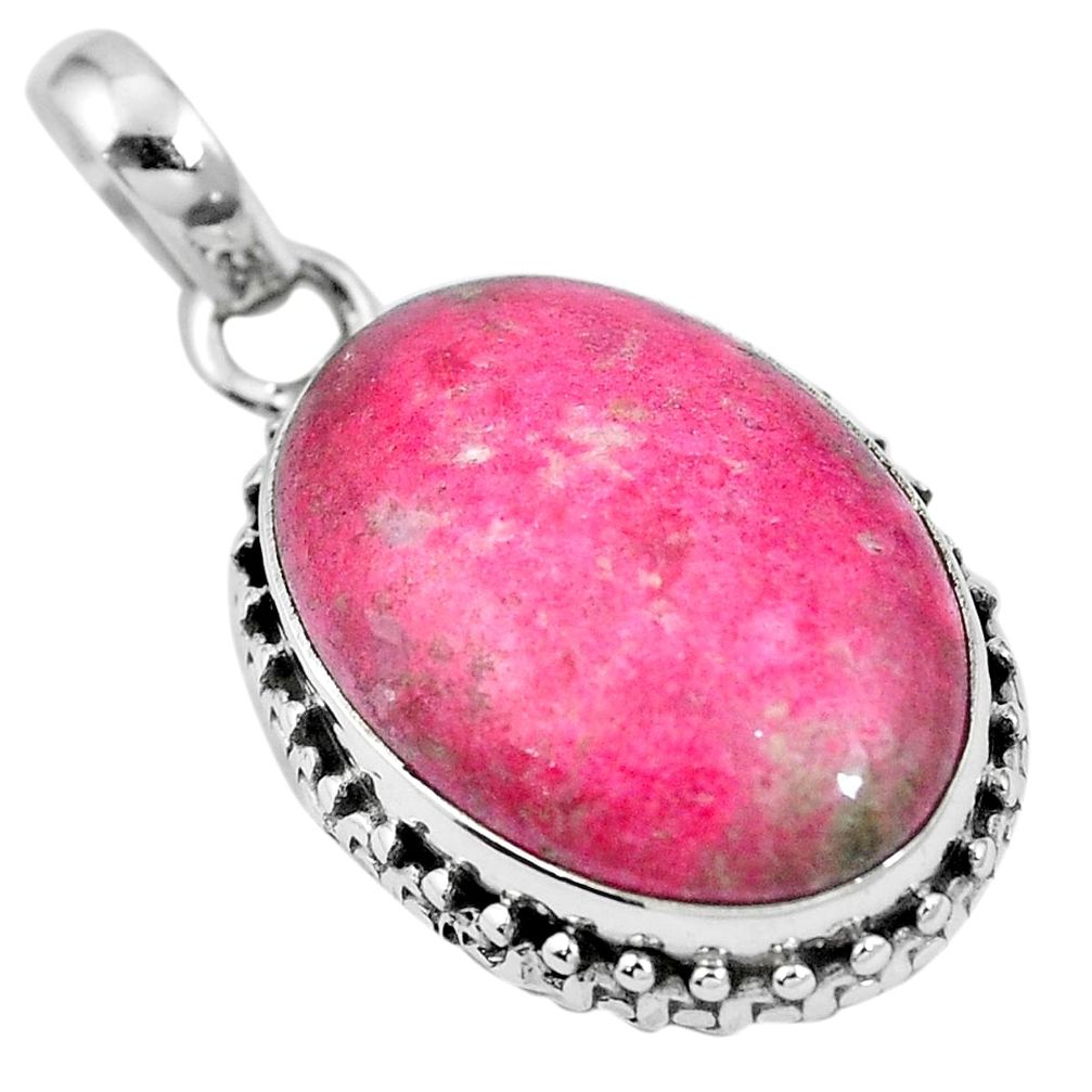 Natural pink thulite (unionite, pink zoisite) 925 silver pendant m67158