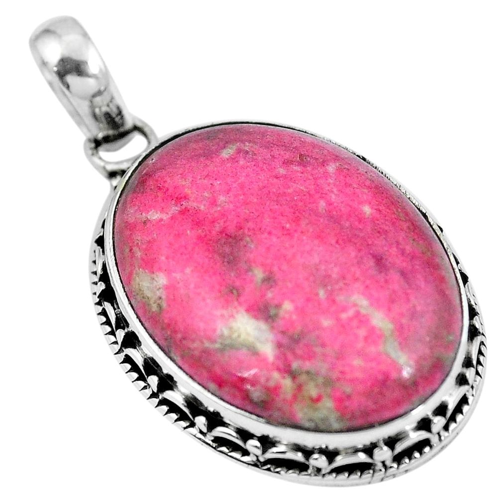 Natural pink thulite (unionite, pink zoisite) 925 silver pendant m67159