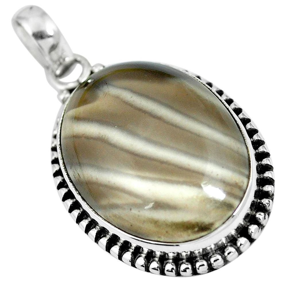 Natural grey striped flint ohio 925 sterling silver pendant m67161