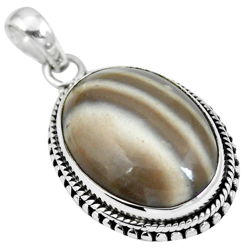 Natural grey striped flint ohio 925 sterling silver pendant m67162