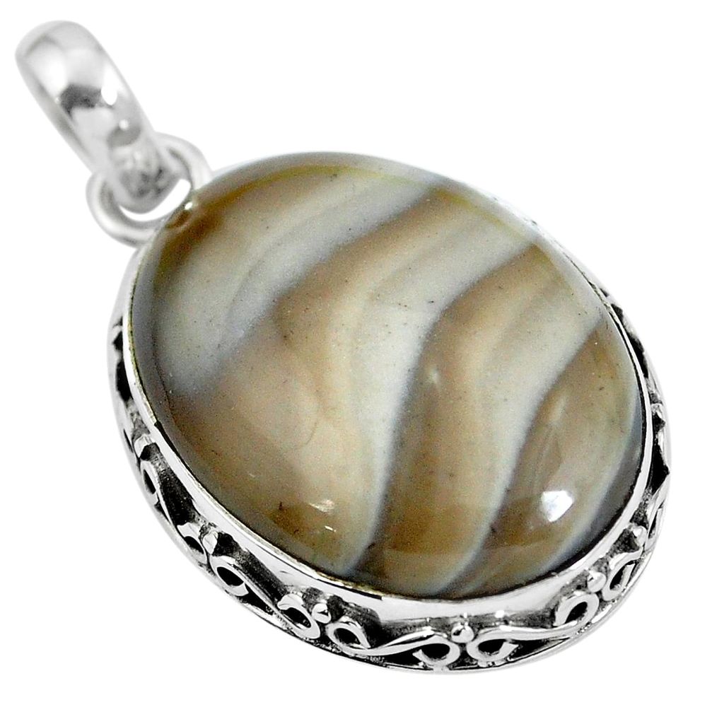 Natural grey striped flint ohio 925 sterling silver pendant m67163