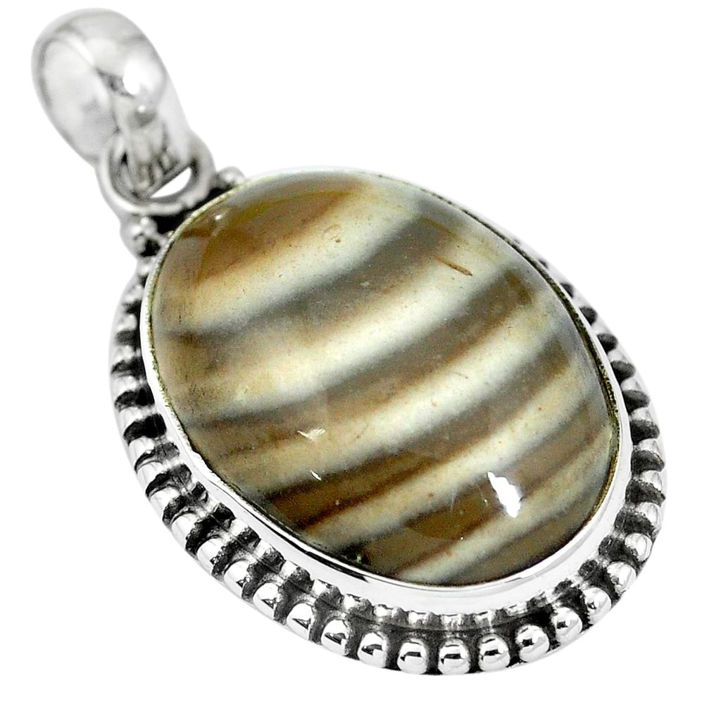 Natural grey striped flint ohio 925 sterling silver pendant jewelry m67165