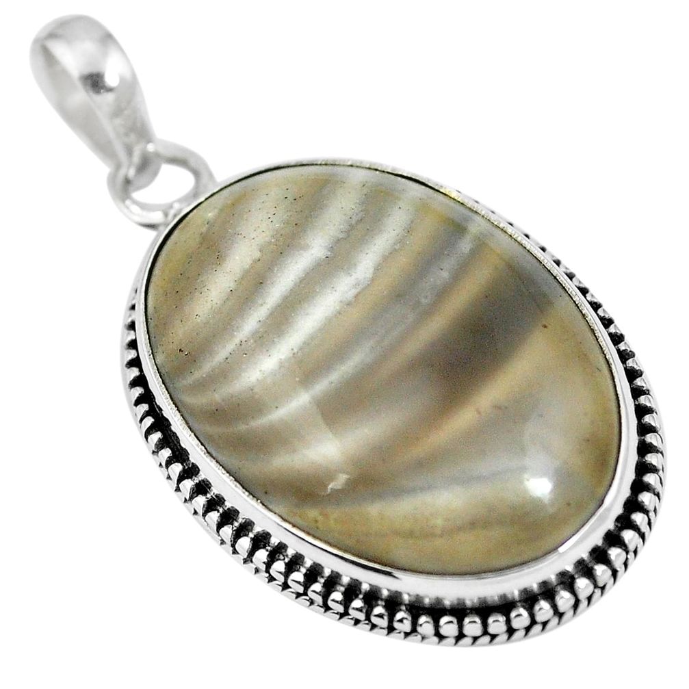 Natural grey striped flint ohio 925 sterling silver pendant jewelry m67167