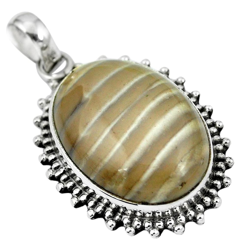 Natural grey striped flint ohio oval 925 sterling silver pendant m67168