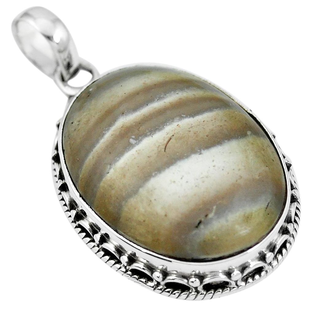 Natural grey striped flint ohio 925 sterling silver pendant m67170