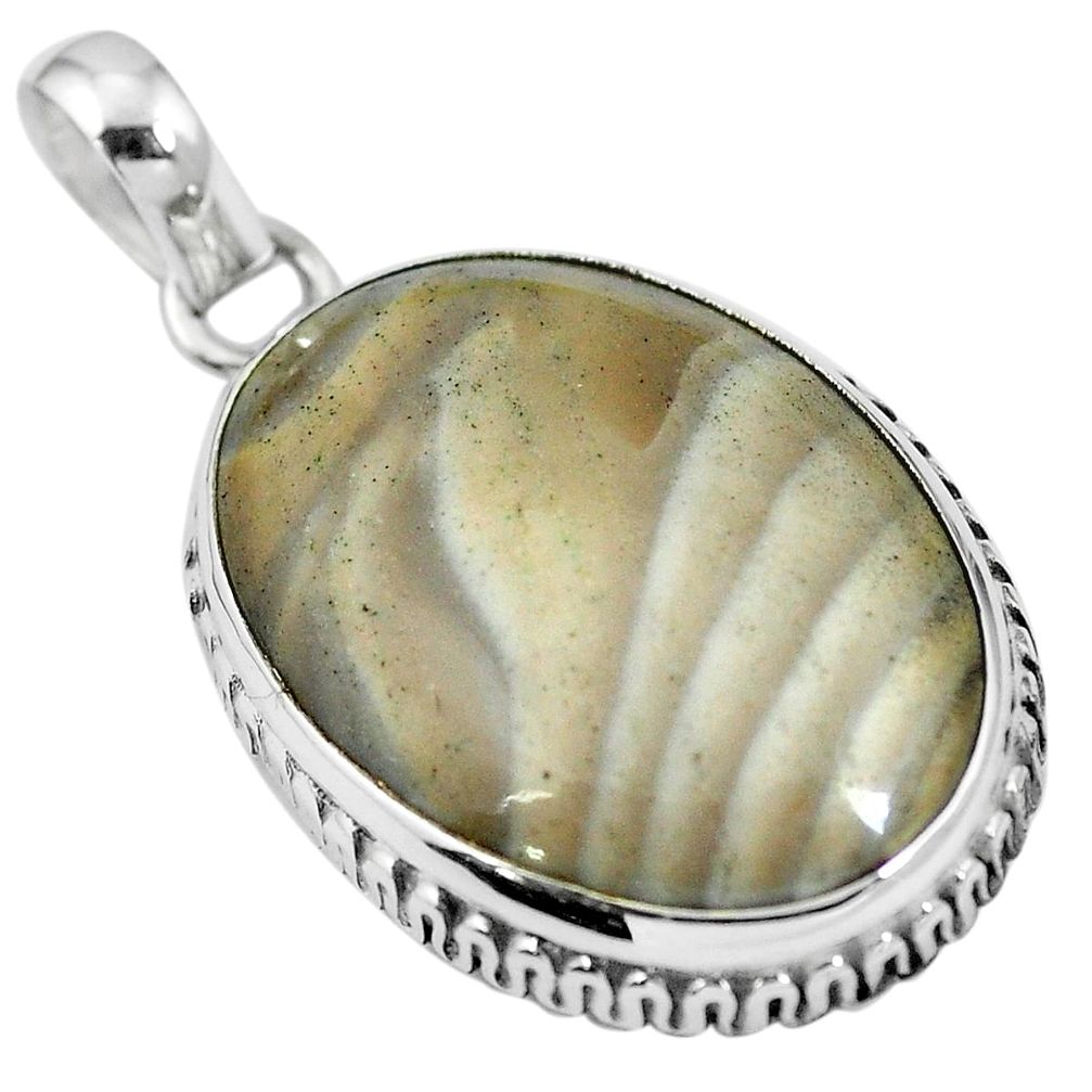 Natural grey striped flint ohio 925 sterling silver pendant jewelry m67175