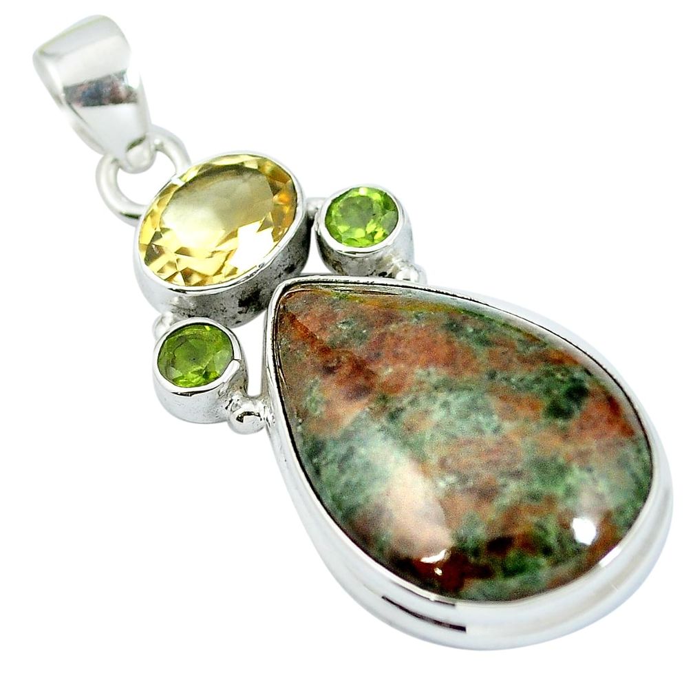 Natural green grass garnet peridot 925 sterling silver pendant m67184