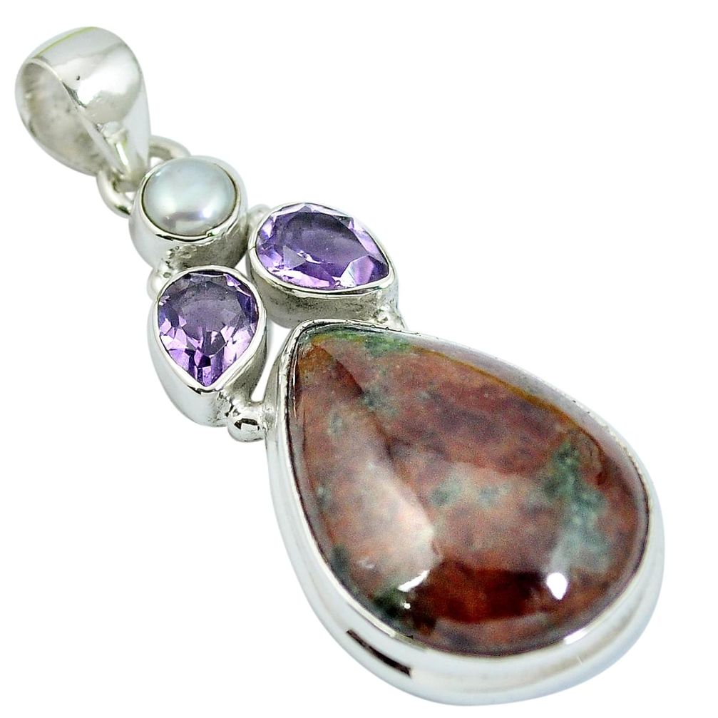 925 sterling silver natural green grass garnet amethyst pearl pendant m67187