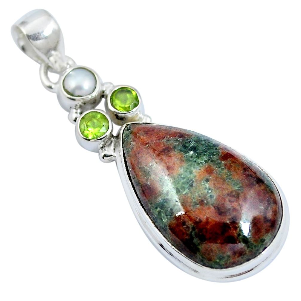 Natural green grass garnet peridot 925 sterling silver pendant m67190