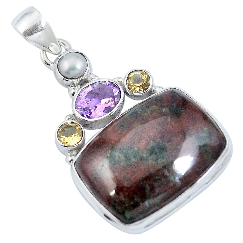 925 sterling silver natural green grass garnet amethyst pearl pendant m67192