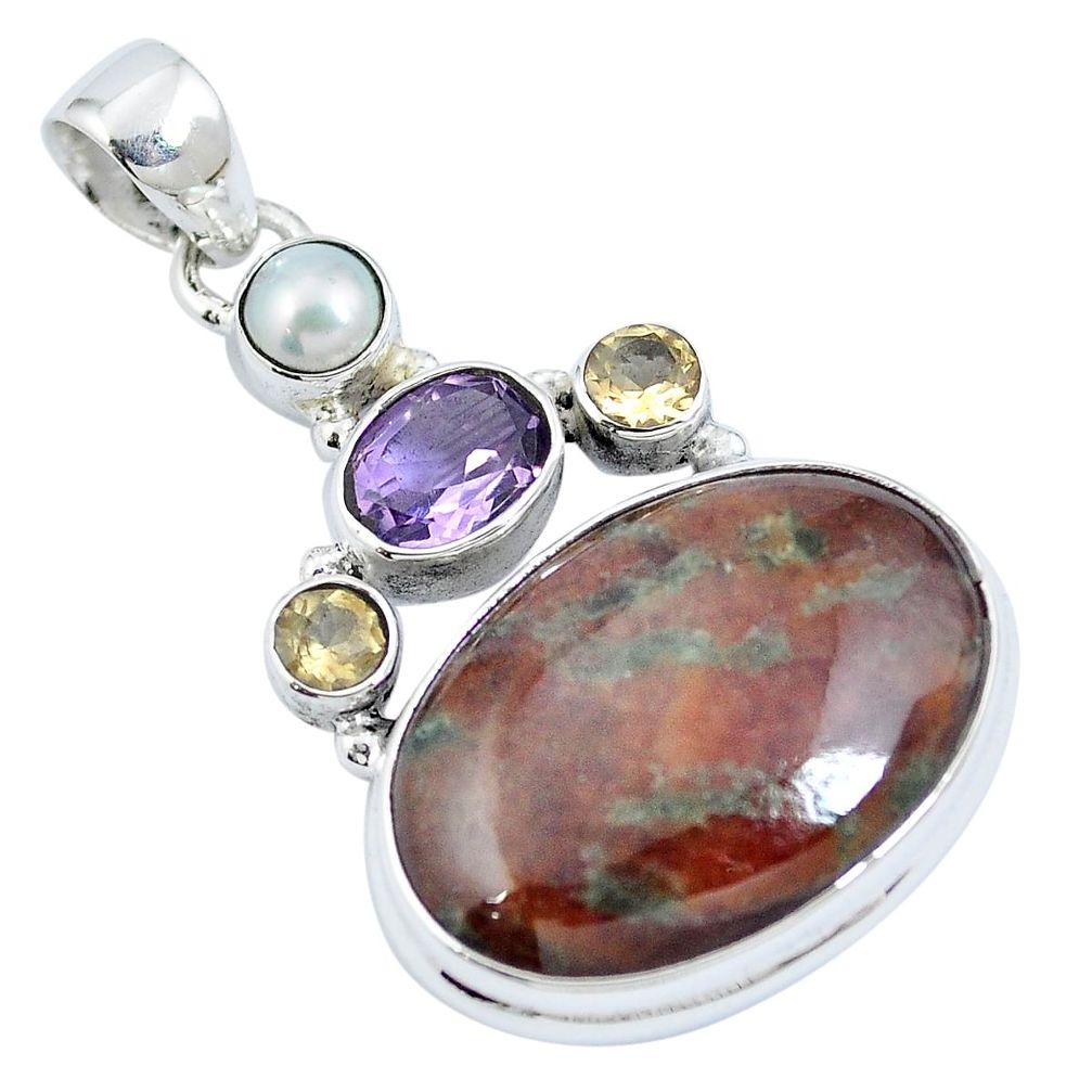 Natural green grass garnet amethyst 925 sterling silver pendant m67193