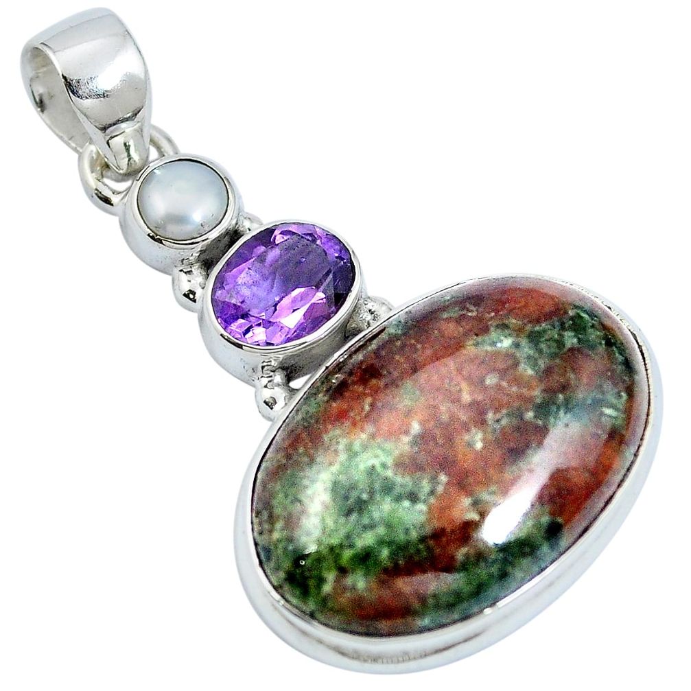 Natural green grass garnet amethyst 925 sterling silver pendant m67195