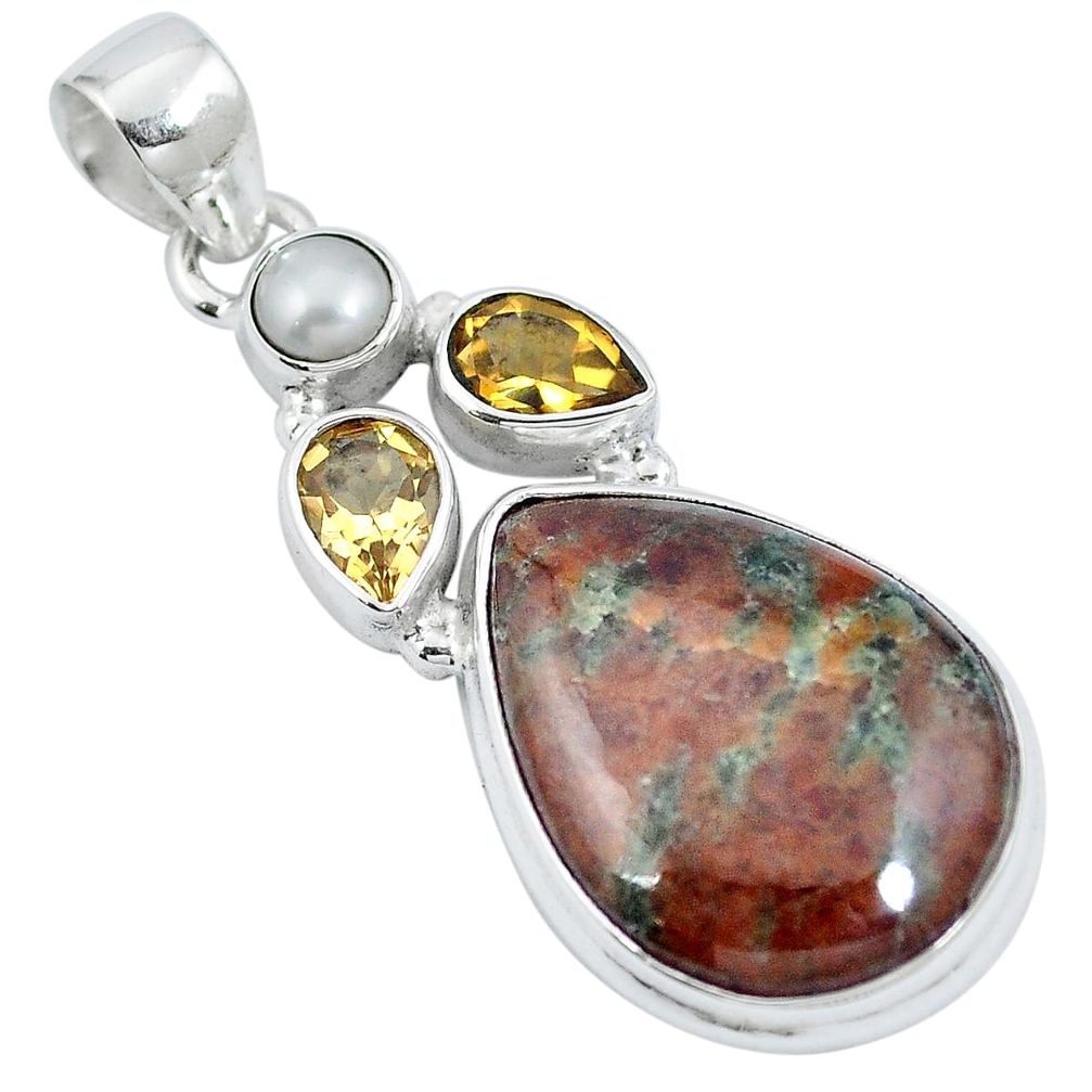 925 sterling silver natural green grass garnet yellow citrine pendant m67198