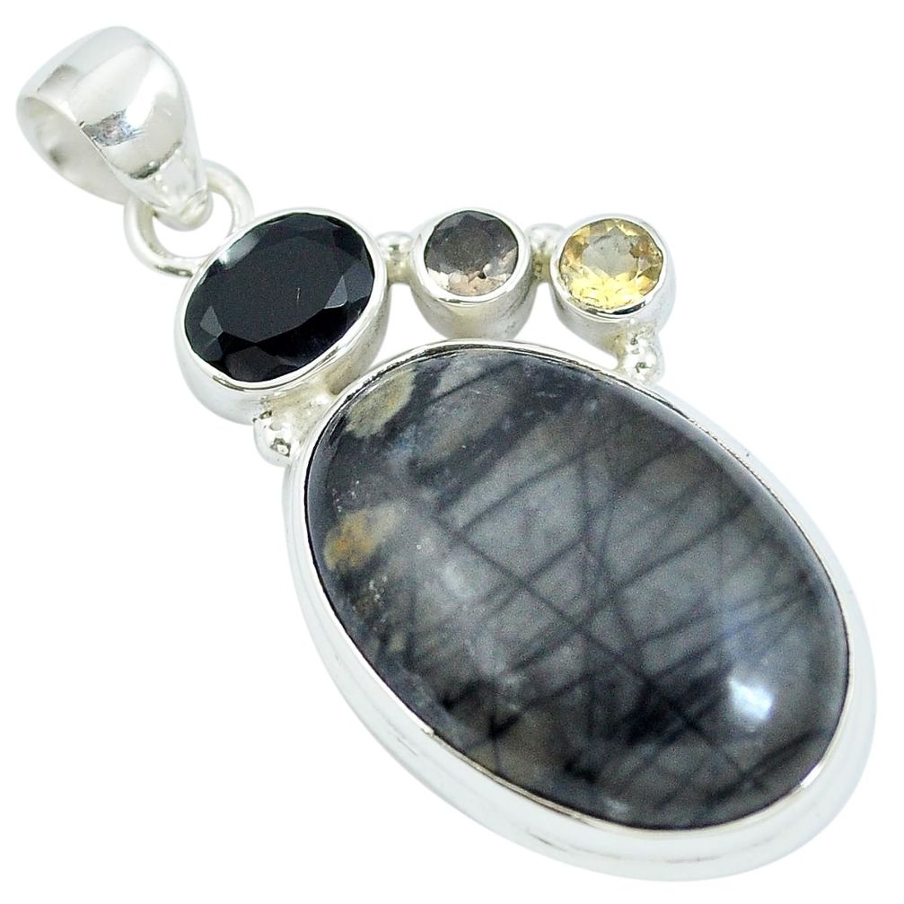925 silver natural black picasso jasper smoky topaz pendant jewelry m67230