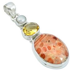 925 sterling silver natural red birds eye citrine pearl pendant m67244