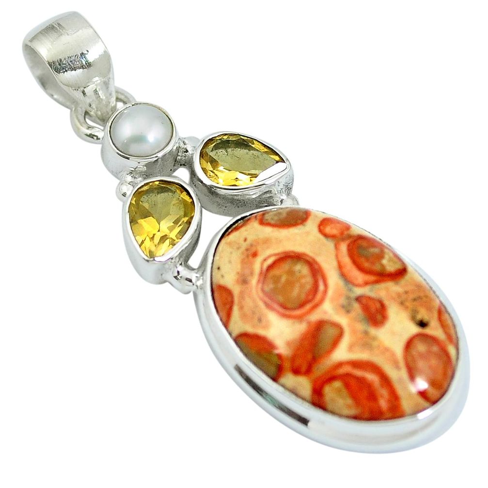 Natural red birds eye citrine pearl 925 sterling silver pendant m67247