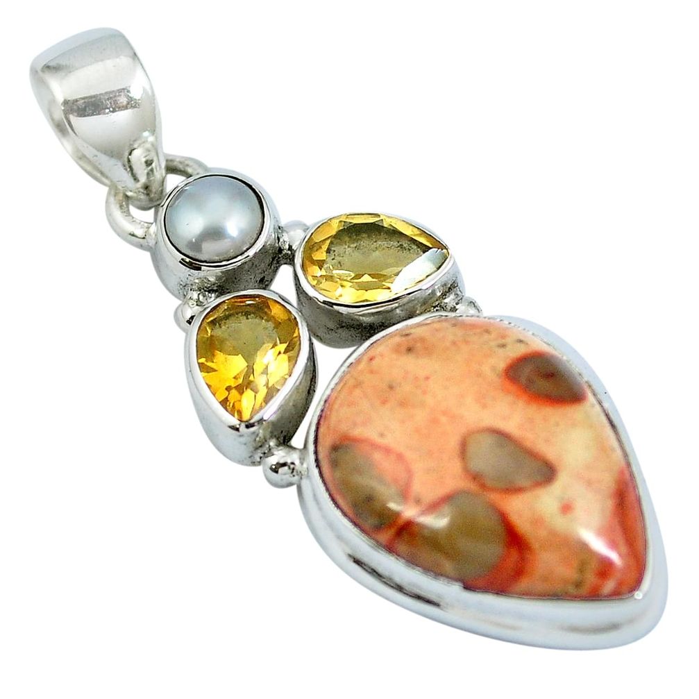 925 sterling silver natural red birds eye yellow citrine pearl pendant m67250