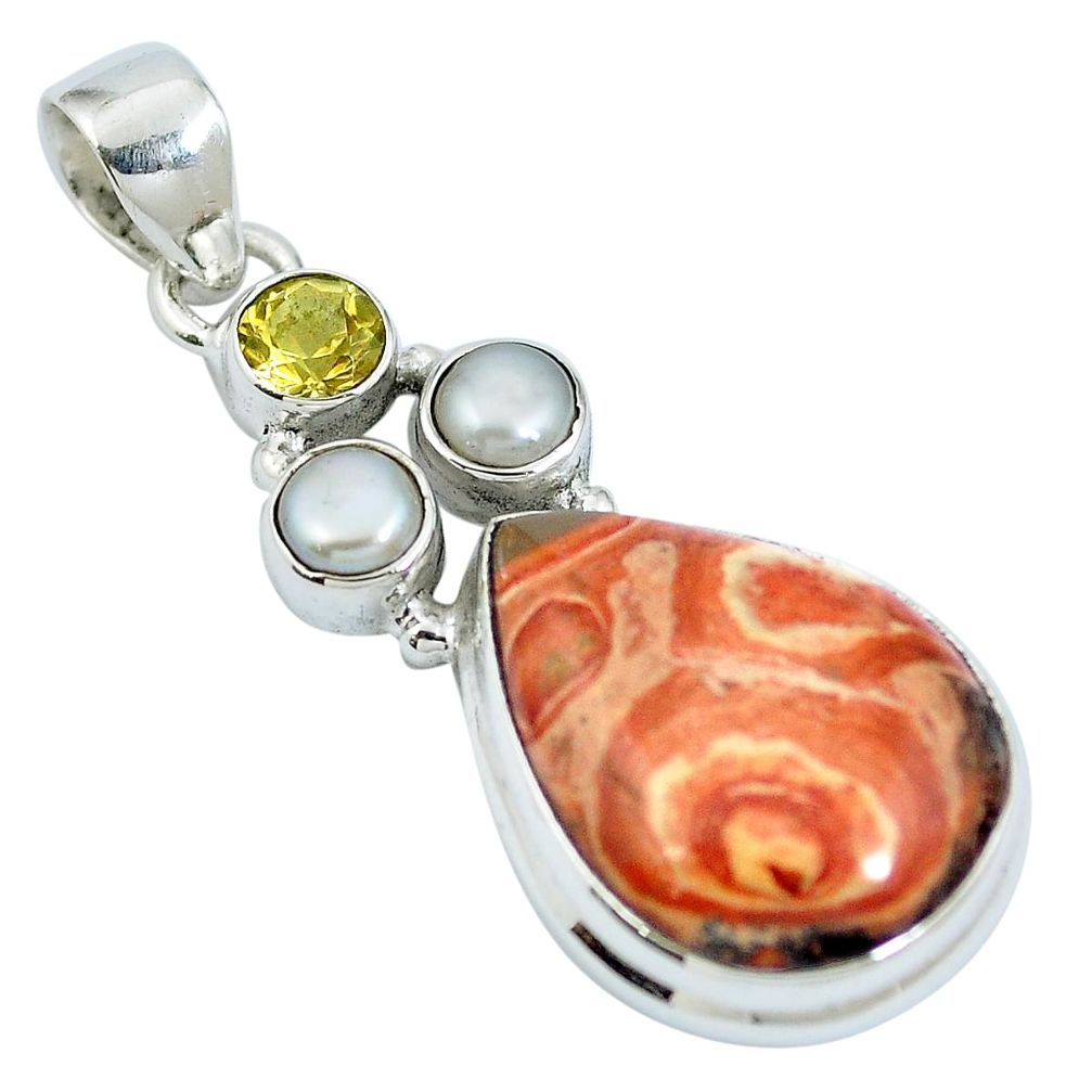 Natural red birds eye yellow citrine 925 sterling silver pendant m67255