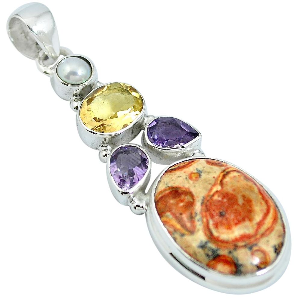 Natural red birds eye citrine pearl 925 sterling silver pendant m67256