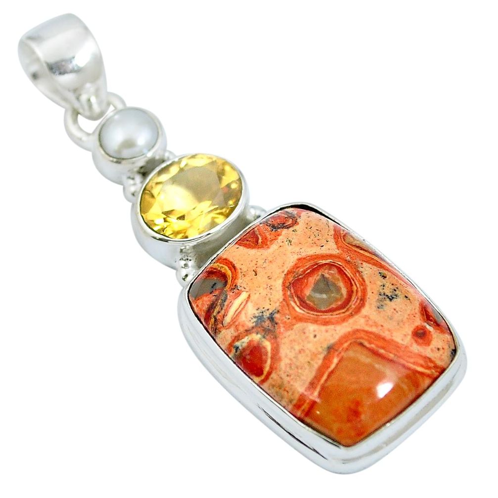 Natural red birds eye citrine 925 sterling silver pendant m67258