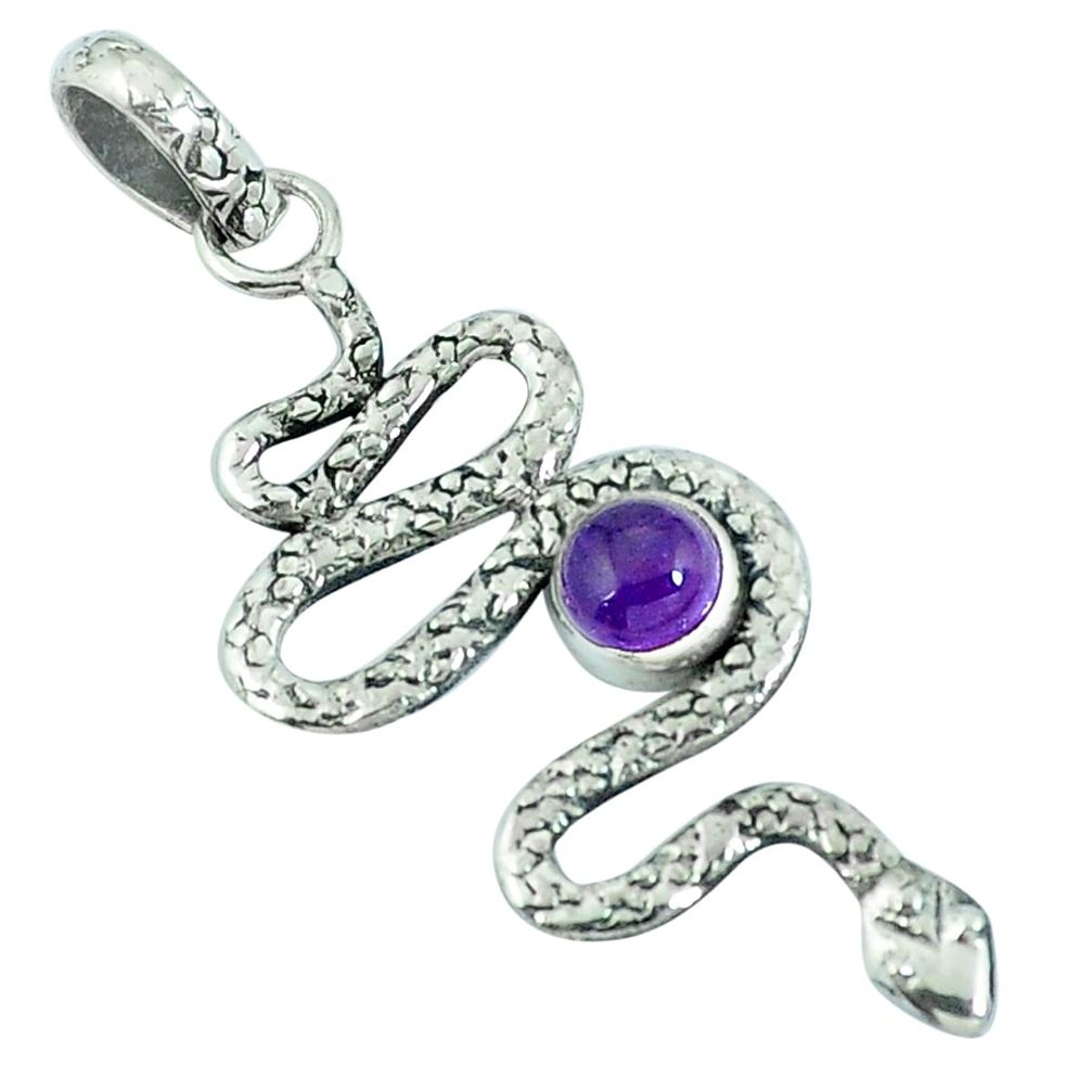 Natural purple amethyst 925 sterling silver snake pendant jewelry m67502