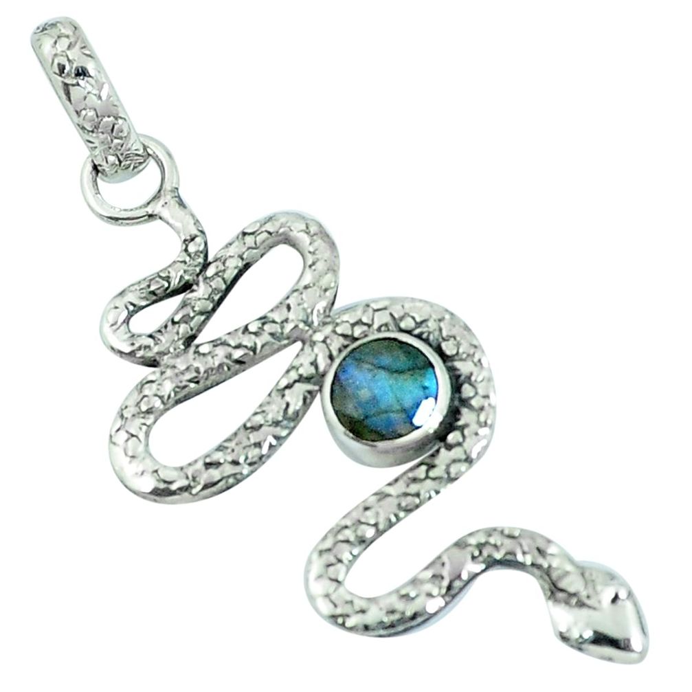 Natural blue labradorite 925 sterling silver snake pendant jewelry m67506