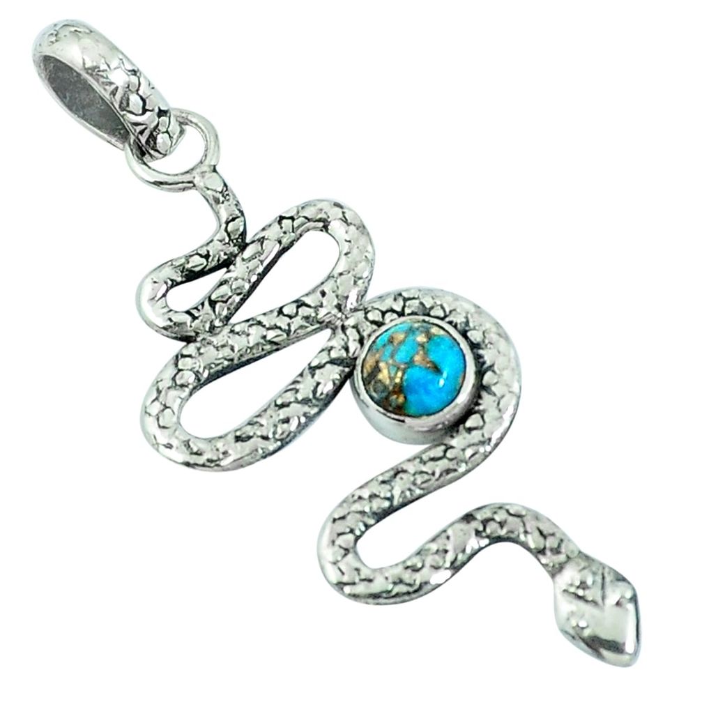 Blue copper turquoise 925 sterling silver snake pendant jewelry m67508