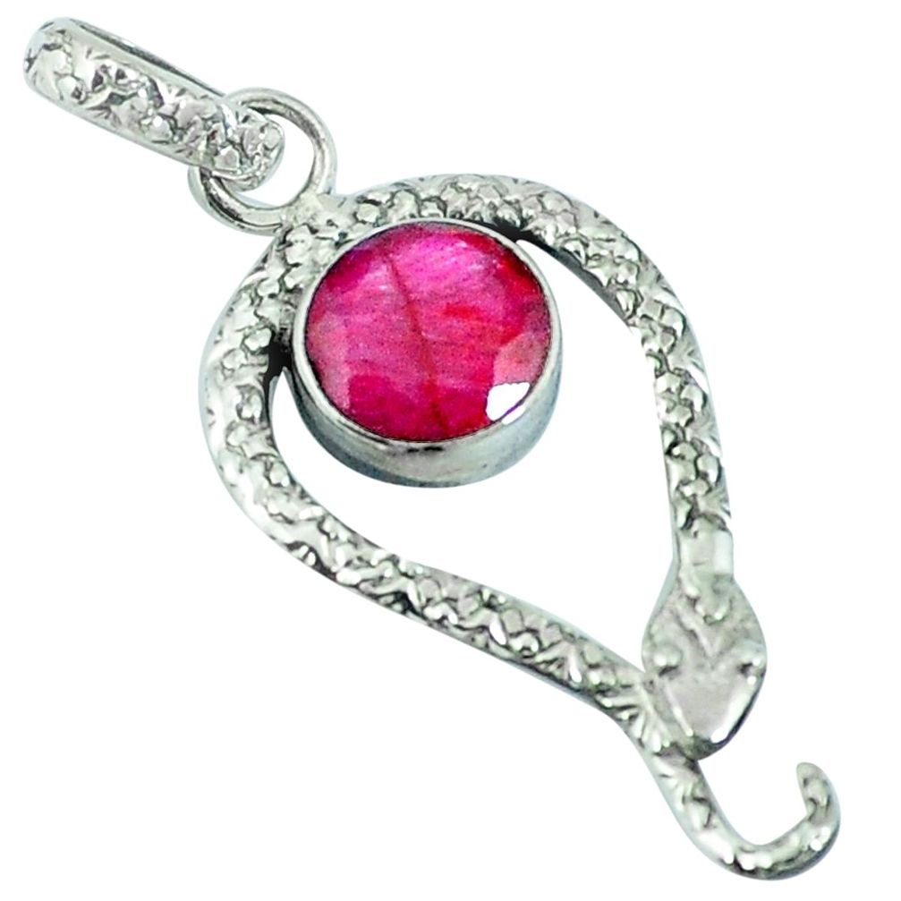 925 sterling silver natural red ruby round snake pendant jewelry m67512