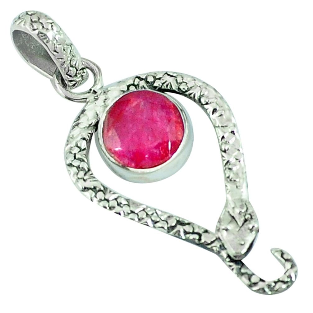 Natural red ruby 925 sterling silver snake pendant jewelry m67513